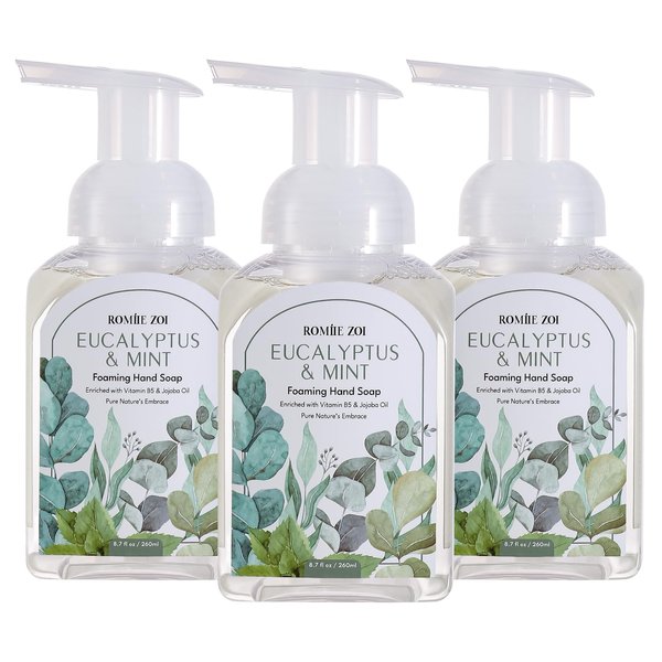 ROMIIE ZOI Mini Foaming Hand Soap - Pack of 3 - Eucalyptus & Mint - 260 ML/ 8.7 FL. OZ Each