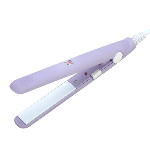 2-in-1 Mini Hair Straightener, Portable Travel Straightener Ceramic Flat Curling Iron Hair Curlers for Women Short Hair Bangs Beard(Us Plug-Purple)