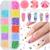 editTime 5 Boxes Shiny Colorful Nail Art Rhinestones Kit Crystals AB Flatback Jelly Mermaid Pearl Rhinestones Stones Gems with Pick Up Pen and Curved Tweezer (2mm)