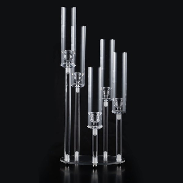 Wocadle 5 Arms Acrylic Clear Candelabra Centerpieces for Wedding, Pillar Taper Candlesticks Candle Holders with Acrylic Shade for House Birthday Party Table Easter Day Gifts(Fit 0.8" Led Candles)