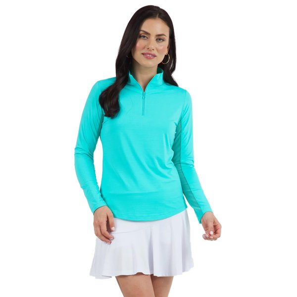 IBKUL Athleisure Wear Sun Protective UPF 50+ Icefil Cooling Tech Long Sleeve Mock Neck Top with Under Arm Mesh 80000 Jade Solid M
