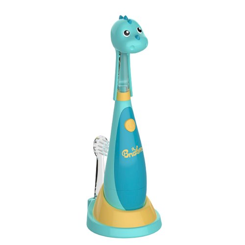 Brusheez Little Toddlers’ Sonic Toothbrush - Safe & Gentle Toothbrush for Ages 1-3 with Built-in, Light-Up 2-Minute Timer, Extra Brush Head, & Storage Base for First-Time Brushers (Rex The Dinosaur)