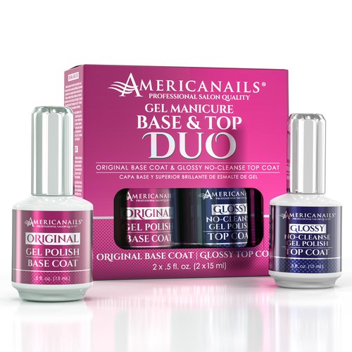 Americanails Gel Polish Base Coat & Top Coat Duo - Professional Salon Quality, Original Dual Cure Formula for Maximum Adhesion & Long Lasting Glossy Finish, Soak Off UV LED Fast Drying Gel (.5 oz)