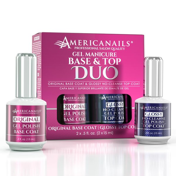 Americanails Gel Polish Base Coat & Top Coat Duo - Professional Salon Quality, Original Dual Cure Formula for Maximum Adhesion & Long Lasting Glossy Finish, Soak Off UV LED Fast Drying Gel (.5 oz)