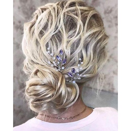 YERTTER Amethyst Hair Pins Set of 2 Silver Wedding Hair Pins Purple Rhinestones Clips Bridal Accessories for Brides and Bridesmaids