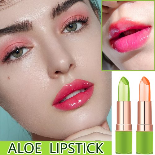 Fusang 2Pcs Aloe Vera Lipstick Color Changing Lipstick,Temperature Color Change Lip Gloss Balm Set Nutritious Long Lasting Moisturzing Magic Lipstick Lip Makeup for Women