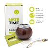 Balibetov Yerba Mate Gourd Set (Original Natural Handmade Yerba Mate Cup Argentina) - Includes Mate Tea Cup, Bombilla (Yerba Mate Straw) and Clean Brush (Brown)