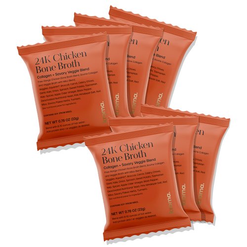 Kroma 24k Chicken Bone Broth, Dairy & Gluten Free Powder Mix with Collagen, Protein, Turmeric, Ginger, Gelatin & other Organic Ingredients, Promotes Gut Health & Healthy Skin, Hair & Nails - 7 Packets