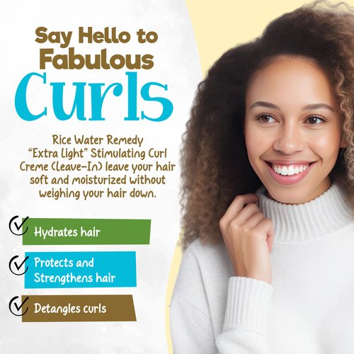 CurlyChic Rice Water Remedy Stimulating Condish - Ayurvedic Herbs, Fermented Rice Water, Lightweight Leave-In Conditioner for Healthy Hair Growth and Hydration - Sulfate, Paraben-Free - 8 fl oz