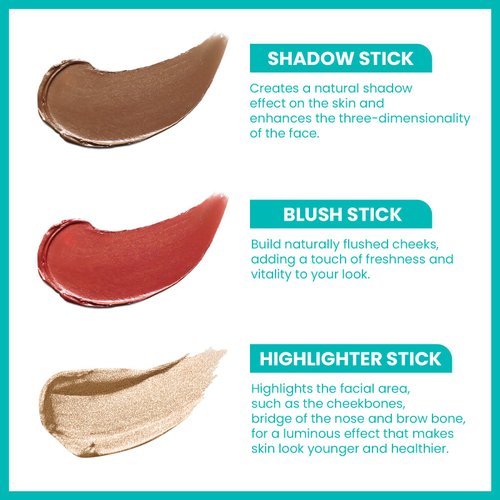 3 Pcs Contour Stick Set,Contour Kit with Contour Stick,Blendable Blush,and Highlighter Stick for Sculpt the Cheeks,Long Lasting,Waterproof,Contour Stick,Make Up Set for All Skin