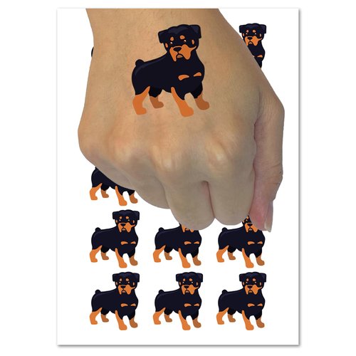 Rottweiler Rottie Standing Dog Temporary Tattoo Water Resistant Fake Body Art Set Collection - 54 1" Tattoos (1 Sheet)