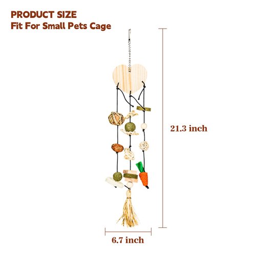 tifanso Rabbit Chew Toys for Teeth, 3 Strings Bunny Chew Toys and Treats, Guinea Pig Cage Hanging Toys with Different Shape, Natural Bunny Stuff Handwoven Cage Accessories for Hamsters, Chinchillas