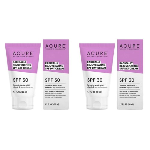 Acure Organics Radically Rejuvenating SPF 30 Day Cream (Pack of 2) With Aloe Vera, Argan, Vitamin C, Shea Butter, Coconut Oil, Turmeric Root and Blue Tansy Flower, 1.7 fl. oz. each