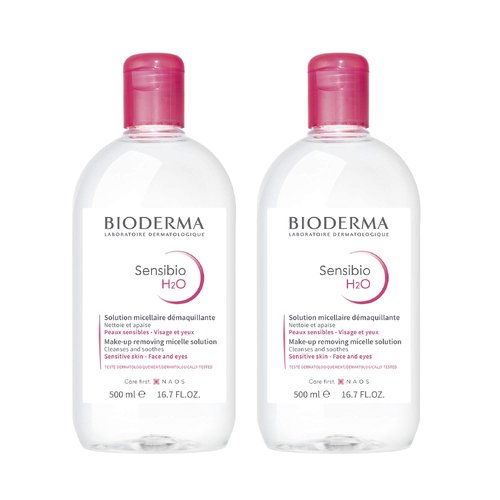Bioderma Sensibio H2O Micellar Water, Duo Pack Makeup Remover, Gentle for Skin, Fragrance-Free & Alcohol-Free, No Rinse Skincare with Micellar Technology for Normal To Sensitive Skin Types