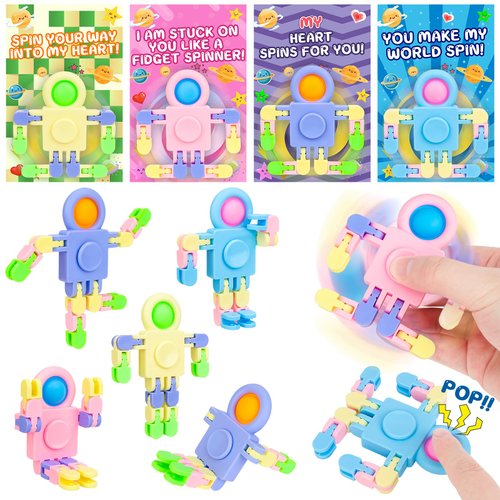 24 Pack Valentines Day Gifts for Kids Classroom Fidget Sensory Spinners Toys Valentine's Day Greeting Cards Valentines Day Exchange Cards Gifts for School Valentine Party Favor