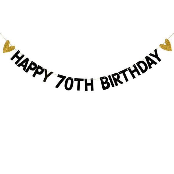 HAPPY 70TH BIRTHDAY Banner,Pre-Strung,Black Paper Glitter Party Decorations for 70 Years Old 70TH Birthday Party Supplies Letters Black ZHAOFEIHN