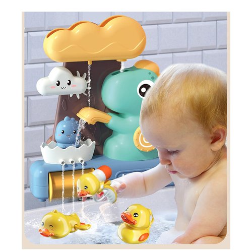 JIAN HAO Baby Bath Toys for Toddlers, Dinosaur Waterfall and 3 Little Yellow Duck Set, Bath Time Toy Bathroom Wall Bathtub Tub Shower Kids Baby Infant Girls Boys Age 18months and up, Small