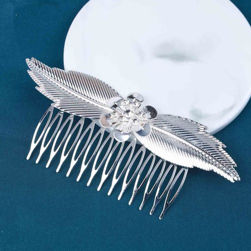 Yheakne Boho Crystal Leaf Hair Comb Silver Rhinestone Wedding Hair Comb Barrette Metal Leaf Comb Headpieces Decorative Head Comb Headwear Branch Leaf Hair Piece Bride Hair Accessories for Women and