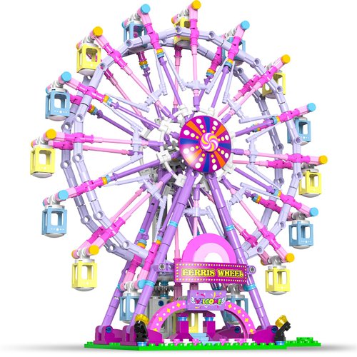HuiNiu Ferris Wheel Building Block Set with Fairy Light, Two-Way Rotating Ferris Wheel Building Set 813 Pieces, Amusement Park Interlocking Blocks Toys for Ages 8-13, Gift Idea for Boys and Girls