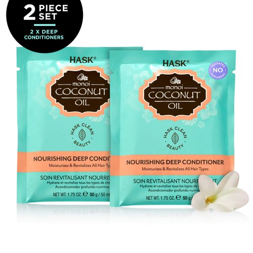 HASK COCONUT OIL Nourishing Deep Conditioner Treatments for all hair types, color safe, gluten free, sulfate free, paraben free - Pack of 2
