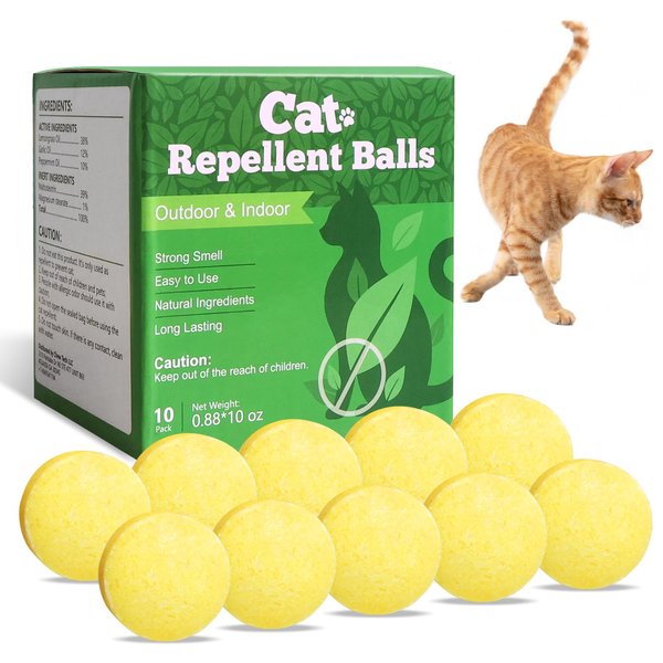 Natural Peppermint Cat Repellent Balls, Outdoor & Indoor Cat Deterrent to Protect Gardens, Keep Cats and Dogs Out of Patio and Yard, 10 Packs
