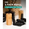 Bamboo Charcoal Dental Floss Refills, Bambo Woven Fibres, 5 x 33 Yards, Organic Refillable Dental Floss, Natural Floss, Eco-Friendly Floss. Plant-Based Candelilla Wax Floss with Natural Mint Flavoring