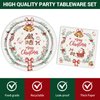 KFJBPB 60 Pcs Christmas Paper Plates and Napkins Party Supplies, Merry Christmas Reindeer Santa Dinnerware Set Disposable Paper Dinner Plates Dessert Plates for Holiday Christmas Party Decorations