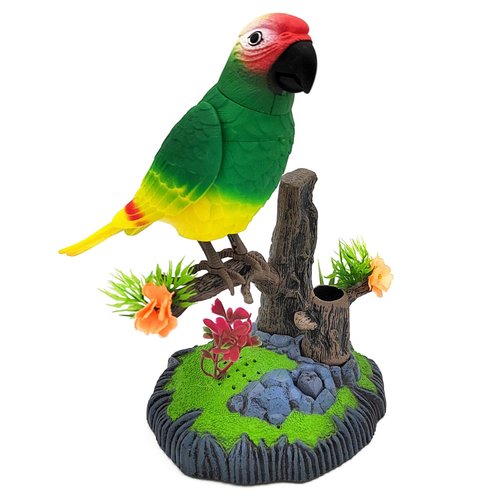 Tipmant Electronic Bird Toys Electric Parrots Animal Pets Move Chirp Realistic Home Office Room Decoration Kids Birthday Gifts (Green)