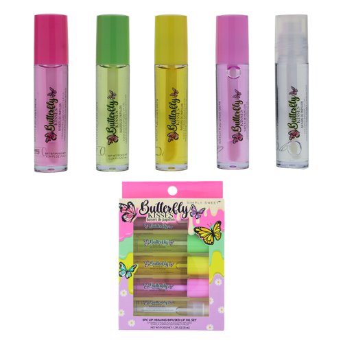 Expressions 5pc Lip Oil Set - Butterfly Kisses Lip Oils, Lip Healing Lip Oil Collection with Precision Applicator Wand for Everyday Lip Care and Lip Repair (BUTTERFLY KISSES)