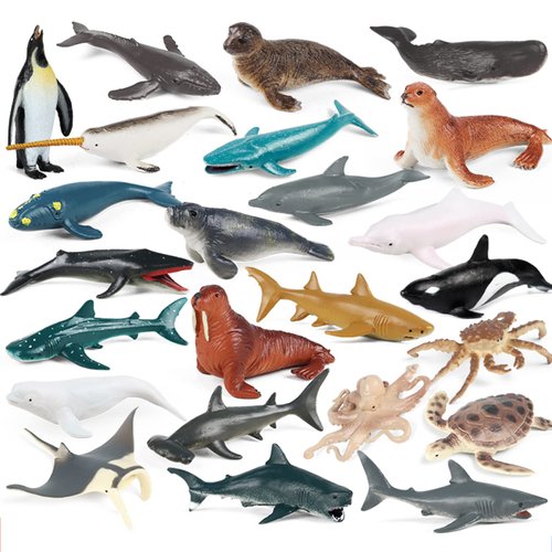 24PCS Plastic Ocean Sea Animal Figures. Realistic Mini Sea Creatures Toy Figurines, Under The Sea Life Figures Marine Animal Toys for Cupcake Topper, Easter Egg Filler, Aquarium Decorations