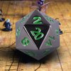 SIQUK Metal Polyhedral Dice Shiny Black Body and Dark Green Numbers Zinc Alloy Dice with Metal Case