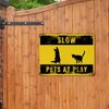 Funlucy Warning Sign Slow Pets at Play Sign,Dog And Cat at Play Rustic Signs 12x16 Inch Waterproof Aluminum Tin Signs for Indoor & Outdoor Road Community Street Home Decoration