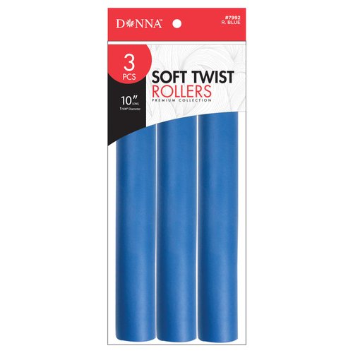 DONNA 10 Soft Twist Foam Curlers for Heatless Hairdressing Styling with Hair Clips - 1.25(D) ROYAL BLUE 3PCS