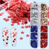 12 Grids 4th of July Nail Glitter Sequins 3D Star Nail Art Stickers Decals Holographic Red Blue Sliver Gold Star Nail Glitter Flakes Patriotic Star Glitter Nail Designs for Acrylic Nails Decoration
