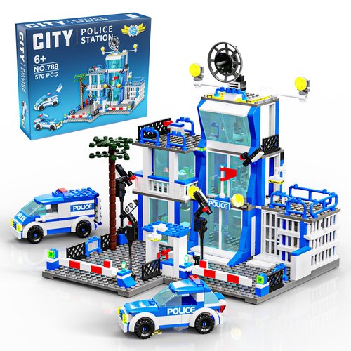 City Police Station Building Blocks Sets,570pcs City Police Station & Car Building Bricks Gift for Boys 6+ (Compatible with Lego)