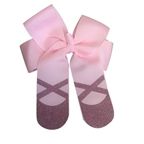 Sportybella Dance Hair Bow with Pink Glitter Ballet Slippers Design, 1 Count, Hair Accessory for Dance Recitals, Dancers and Dance Enthusiasts, Grosgrain Ribbon