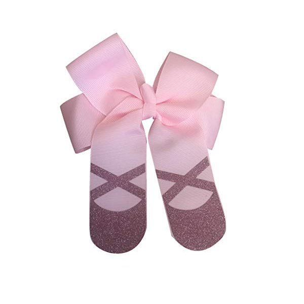 Sportybella Dance Hair Bow with Pink Glitter Ballet Slippers Design, 1 Count, Hair Accessory for Dance Recitals, Dancers and Dance Enthusiasts, Grosgrain Ribbon