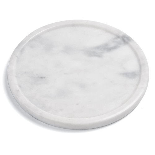 Moreast Natural Grey Marble Tray, Decorative Real Stone Round Tray, Genuine Marble Tray for Bathroom, Kitchen, Dresser, Vanity, Holding Jewelry, Perfume, Shampoo, 8"