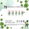 St. Patrick's Day Press on Nails Short Square French Fake Nails Green Gradient Full Cover White Clover False Nails with Designs Glossy Glue on Nails Acrylic Artificial Nails for Women Girls 24Pcs