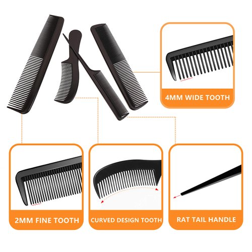 NuAngela Styling Comb Set, Cutting Combs Clipper Rat Tail Hair Beard Comb, Wide and Fine Tooth Hair Dressing Comb For Women Men Parting Teasing, Professional Barber Comb
