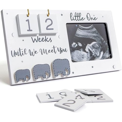 Sonogram Picture Frame, Ultrasound Photo Frame with Baby Countdown Weeks, Baby Announcement, Elephant Nursery Decor for Birth Information, Expecting Parents to be Unique Gifts for Pregnant Women