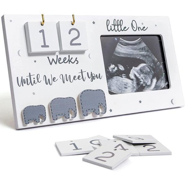 Sonogram Picture Frame, Ultrasound Photo Frame with Baby Countdown Weeks, Baby Announcement, Elephant Nursery Decor for Birth Information, Expecting Parents to be Unique Gifts for Pregnant Women