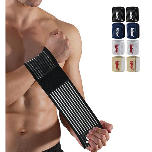 HGBOO Compression Wrist Bands (2 PCS), High-Elastic Wrist Straps Wrist Wraps Wrist Brace for Sports Weightlifting Tennis Basketball Tendonitis Carpal Tunnel Arthritis - Breathable Fabric (Black)