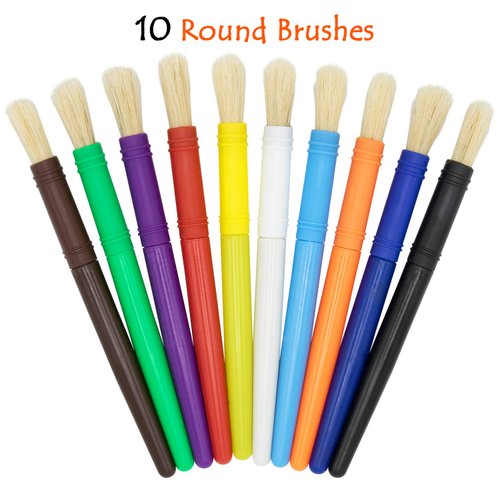 glokers 10-Piece Kids Paint Brushes Set with Paint Palette - Set of 10 Round Hog Bristle Paintbrushes, Easy to Clean - Art Supplies Perfect for Home, School, and Daycare