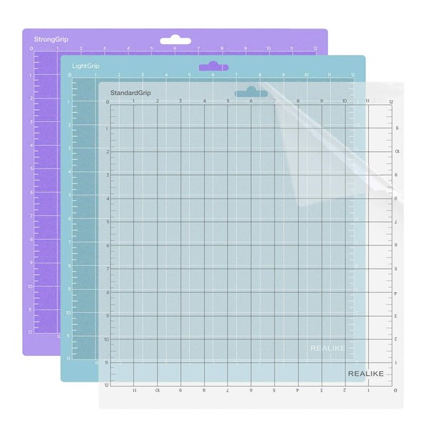 REALIKE 12x12 Cutting Mat for Silhouette Cameo 4/3/2/1 (3 Mats - StandardGrip, LightGrip, StrongGrip), Gridded Adhesive Non-Slip Cut Mat for Crafts, Quilting, Sewing, Scrapbooking and All Arts
