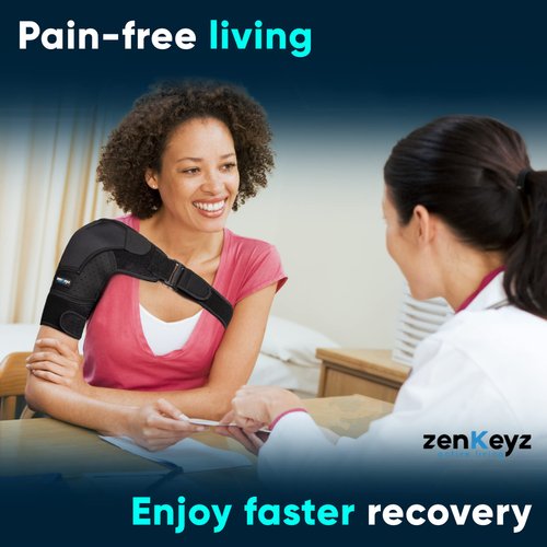 ZENKEYZ Shoulder Brace for Men & Women, Shoulder Immobilizer for Torn Rotator Cuff, Tendonitis, Dislocation, Pain, Neoprene Shoulder Compression Sleeve Wrap (Gray, Small/Medium)
