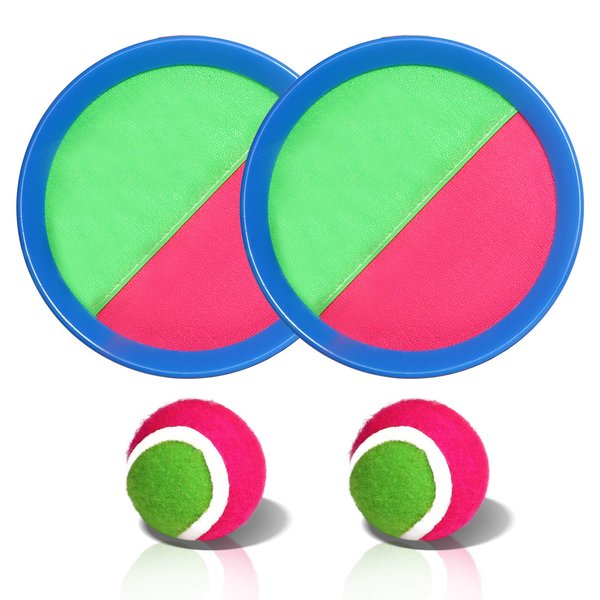 Novelty Place Toss and Catch Ball Set - Paddle Toss and Catch Ball Game - Classic Outdoor Beach Backyard Game for Kids & Adults - 2 Paddles, 2 Balls and 1 Storage Bag