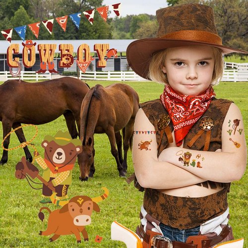 ANIUVOT Western Temporary Tattoos Cowboy Cowgirl Kids Birthday Party Favors 12 Sheets, Rodeo Bachelorette Tattoos, Giddy Up Bach Party Decorations, Children Goody Bag Fillers for Halloween Christmas