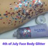 Go Ho Red White and Blue Body Glitter,USA Flag Pride Face Glitter,4th of July Outfits for Women Reflective Glitter Makeup,Holographic Long Lasting Chunky Sequins Glitter,Fourth of July Accessories