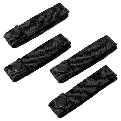 VEPKOIT Molle Straps with Snaps 4 inch, Tactical Mod Strap Molle Webbing Straps, Military Backpack Molle Accessories Snap Strap, Outdoor Bag Nylon Thumb Molle Connectors - 4 PCS(Black)